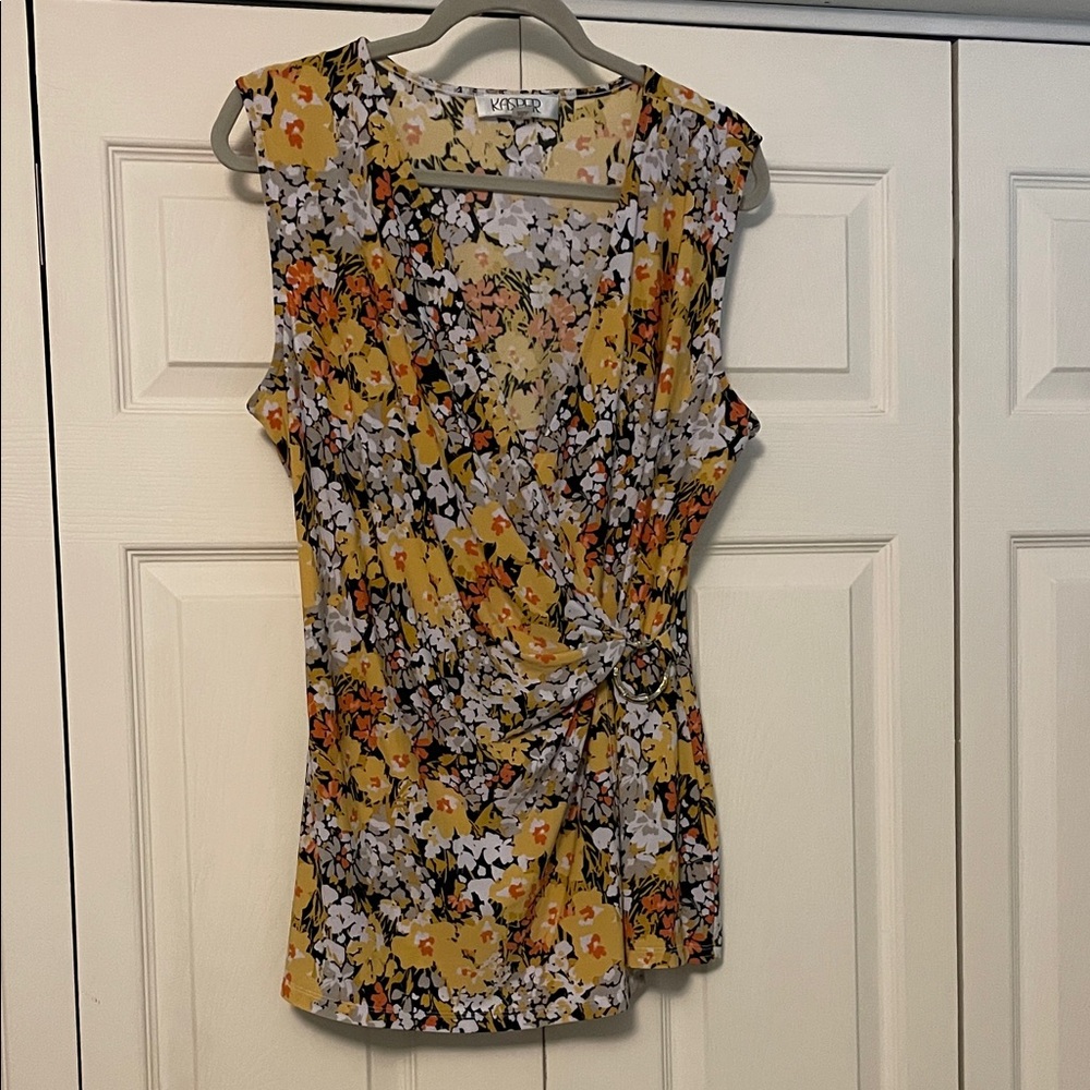 KASPER Women's Floral Wrap Top - Yellow and Black